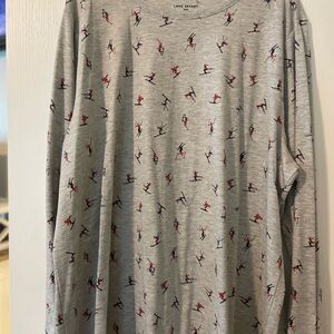 Lane Bryant Gray Skier Patterned Long Sleeve T Shirt